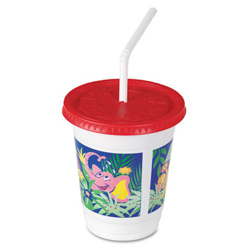 Dart® Plastic Kids' Cups With Lids-straws, 12 Oz, Jungle Print, 250 Cups, 250 Lids, 250 Straws-carton freeshipping - TVN Wholesale